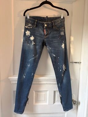 DSQUARED2 Women's Dark Blue Distressed Skinny Jeans